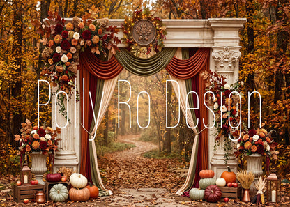 Avezano Forest Autumn Arch Pumpkin Photography Backdrop Designed By Polly Ro Design