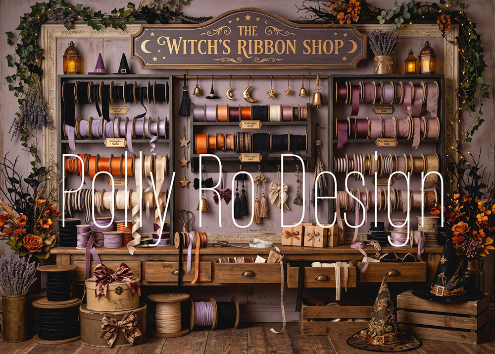 Avezano Witch Ribbon Shop Halloween Photography Backdrop Designed By Polly Ro Design