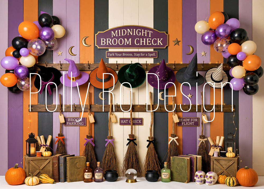 Avezano Witch Broom Check Halloween Photography Backdrop Designed By Polly Ro Design