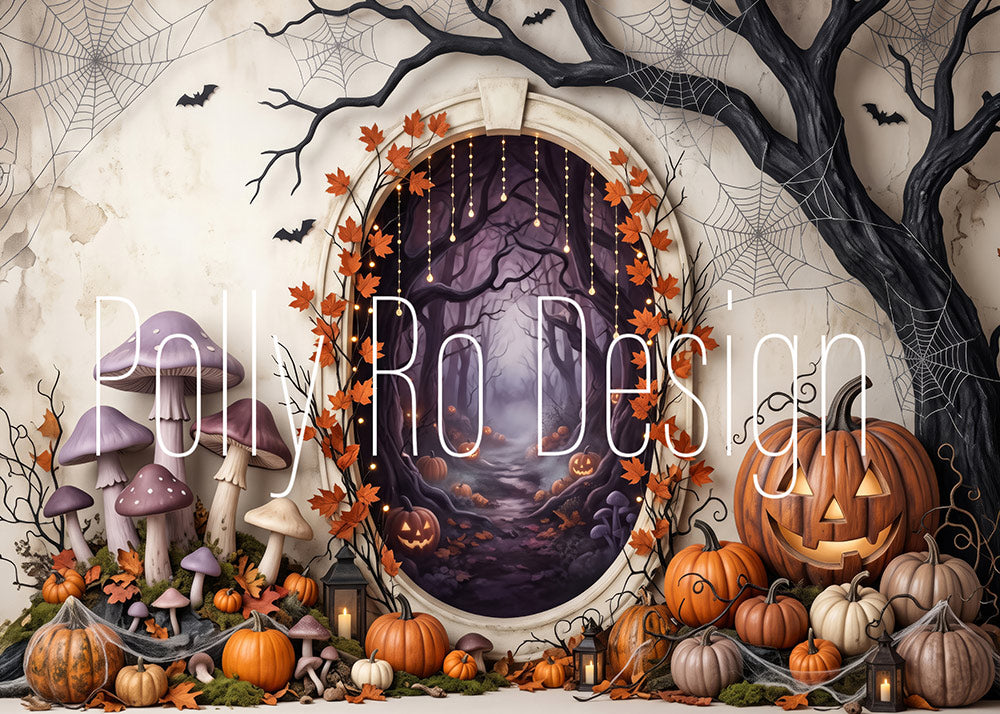 Avezano Enchanted Mushroom Pumpkin Halloween Photography Backdrop Designed By Polly Ro Design
