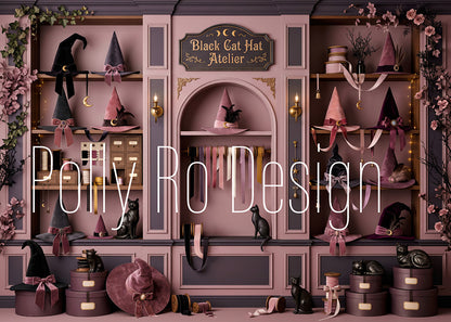 Avezano Pink Witch Hat Shop Halloween Photography Backdrop Designed By Polly Ro Design