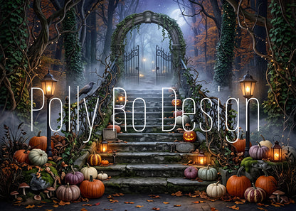 Avezano Spooky Forest Gate Halloween Photography Backdrop Designed By Polly Ro Design