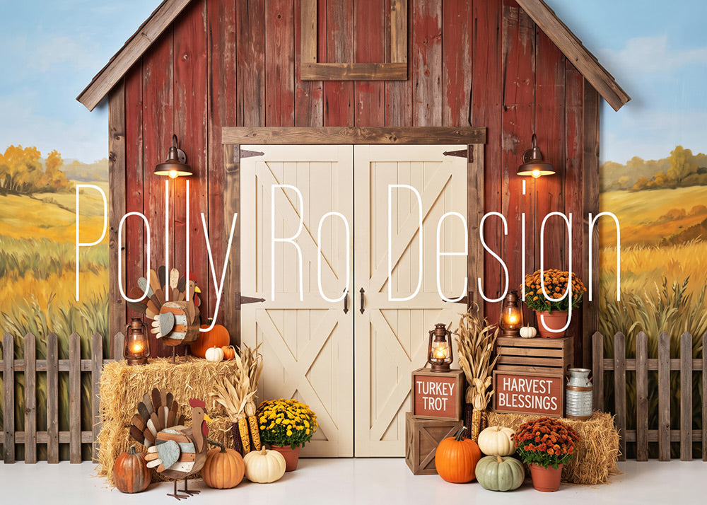 Avezano Red Barn Harvest Thanksgiving Photography Backdrop Designed By Polly Ro Design
