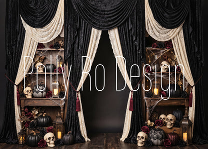 Avezano Dark Curtain Skull Halloween Photography Backdrop Designed By Polly Ro Design