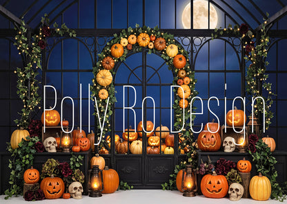 Avezano Pumpkin Arch Moon Halloween Photography Backdrop Designed By Polly Ro Design