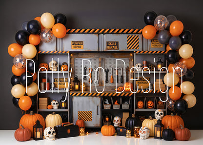 Avezano Pumpkin Garage Workshop Halloween Photography Backdrop Designed By Polly Ro Design