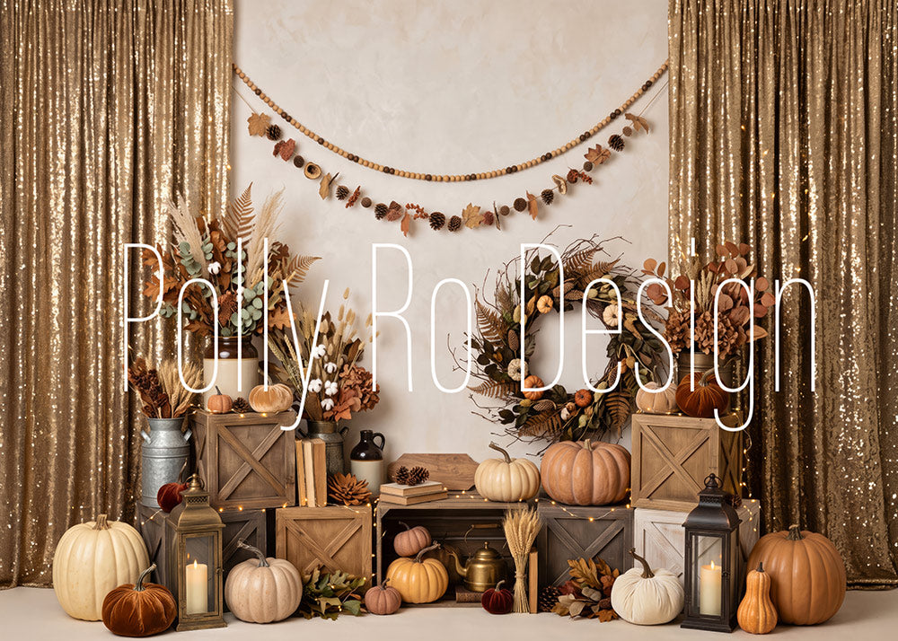 Avezano Boho Fall Pumpkin Photography Backdrop Designed By Polly Ro Design
