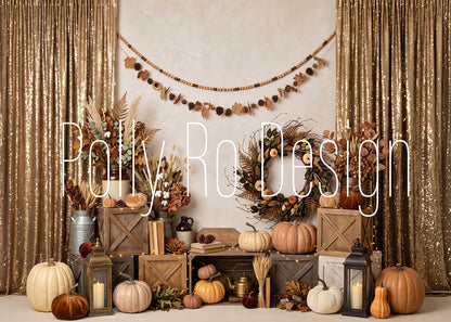 Avezano Boho Fall Pumpkin Photography Backdrop Designed By Polly Ro Design