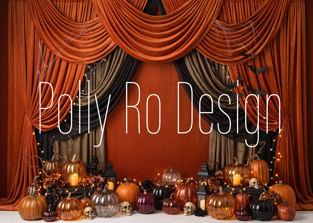 Avezano Orange Curtain Pumpkin Halloween Photography Backdrop Designed By Polly Ro Design