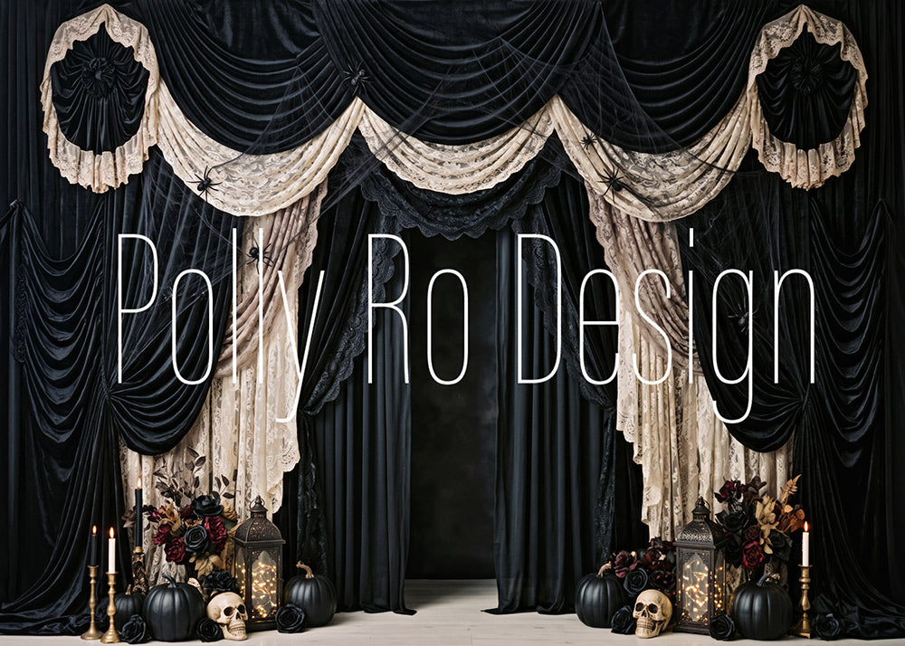 Avezano Black Lace Curtain Gothic Halloween Photography Backdrop Designed By Polly Ro Design