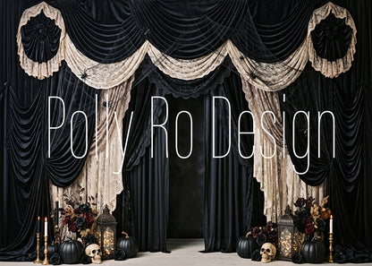 Avezano Black Lace Curtain Gothic Halloween Photography Backdrop Designed By Polly Ro Design