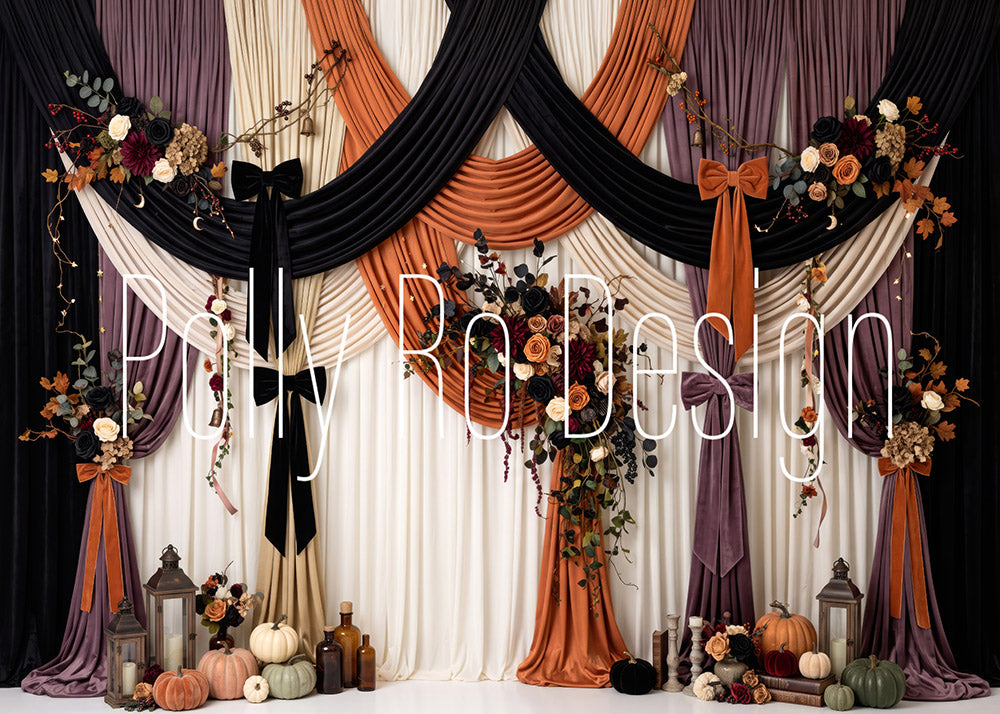 Avezano Fall Floral Bow Curtain Photography Backdrop Designed By Polly Ro Design