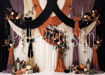 Avezano Fall Floral Bow Curtain Photography Backdrop Designed By Polly Ro Design