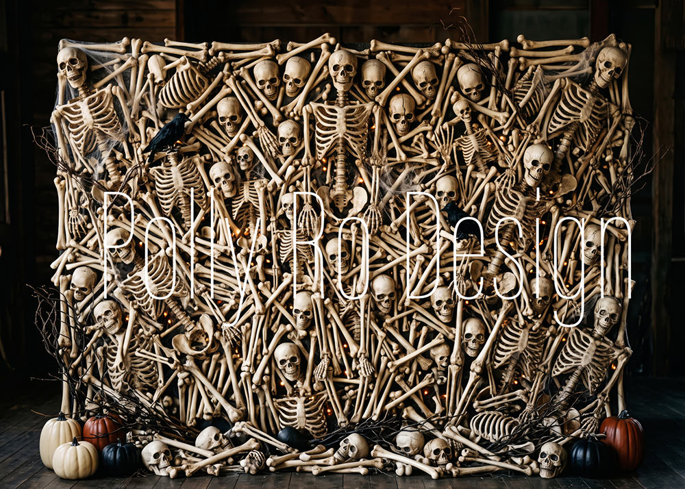 Avezano Dense Skeleton Halloween Photography Backdrop Designed By Polly Ro Design