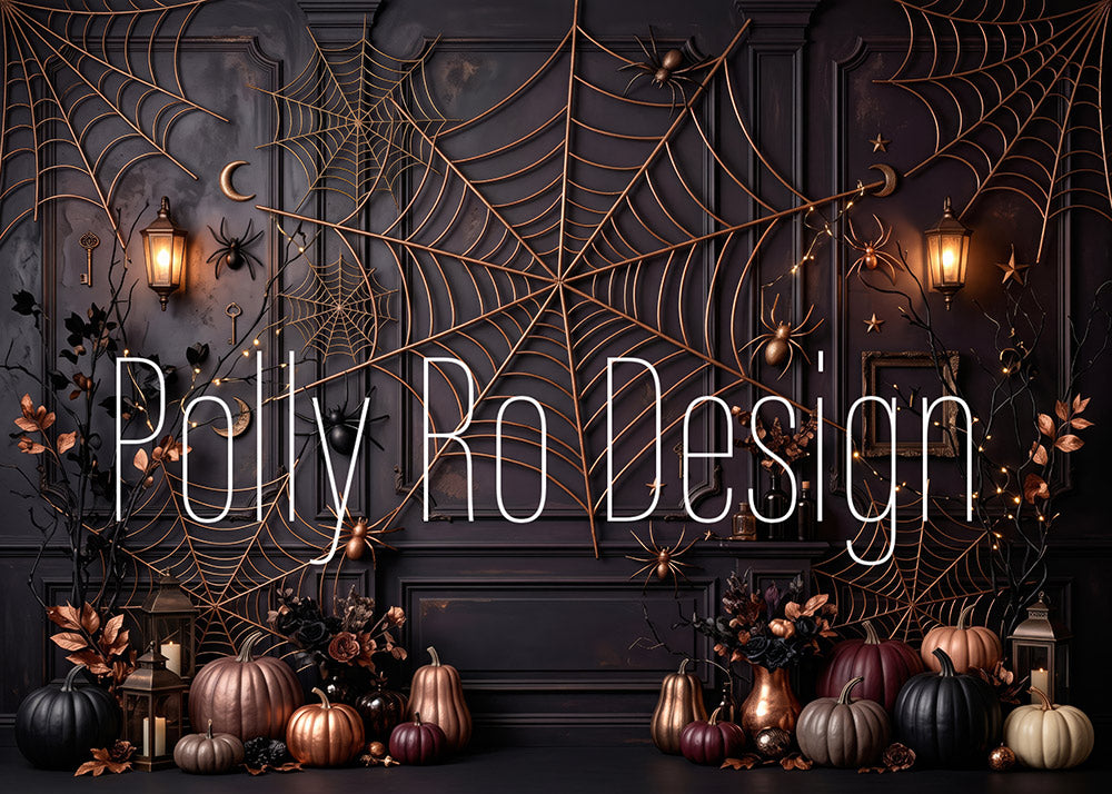 Avezano Spider Web Pumpkin Halloween Photography Backdrop Designed By Polly Ro Design