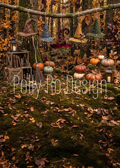 Avezano Forest Witch Hat Pumpkin Photography Backdrop Designed By Polly Ro Design