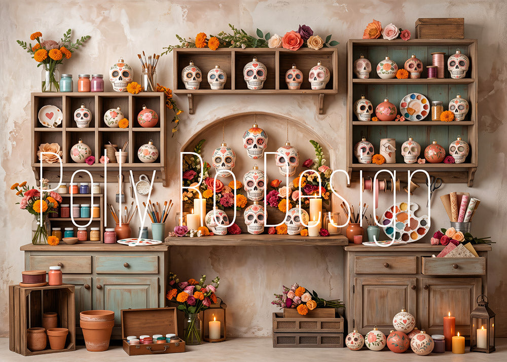 Avezano Sugar Skull Art Studio Photography Backdrop Designed By Polly Ro Design