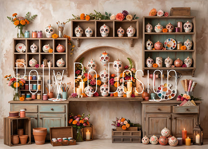 Avezano Sugar Skull Art Studio Photography Backdrop Designed By Polly Ro Design