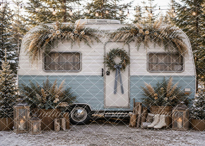 Avezano Boho Blue White Camper Christmas Backdrop Designed By Enchanted Design Studio