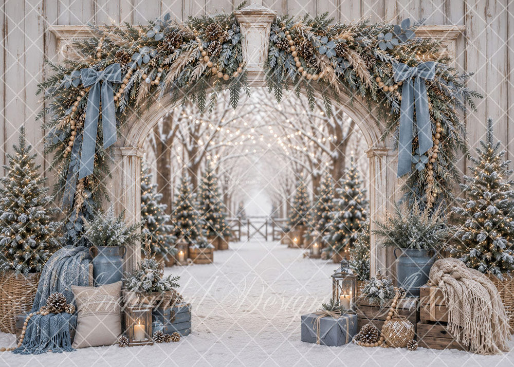 Avezano Dusty Blue Christmas Archway Backdrop Designed By Enchanted Design Studio