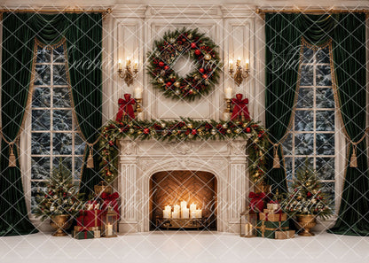 Avezano Classic Green Velvet Christmas Fireplace Backdrop Designed By Enchanted Design Studio
