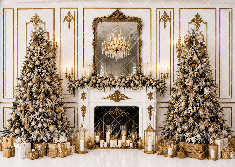 Avezano Gold Christmas Tree Fireplace Backdrop Designed By Enchanted Design Studio