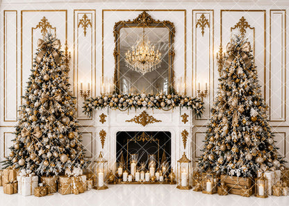 Avezano Gold Christmas Tree Fireplace Backdrop Designed By Enchanted Design Studio