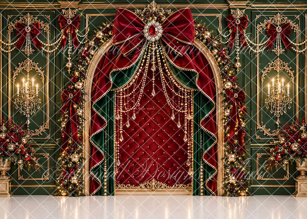 Avezano Luxury Red Bow Christmas Arch Backdrop Designed By Enchanted Design Studio