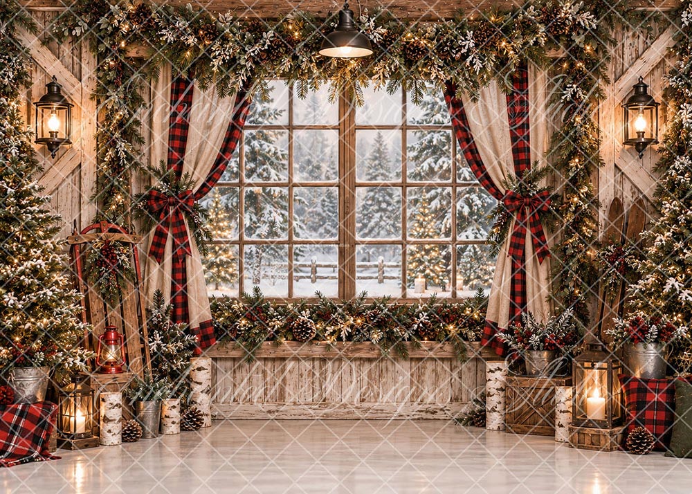 VIP Avezano Winter Cabin Window Christmas Photography Backdrop by Enchanted Design Studio
