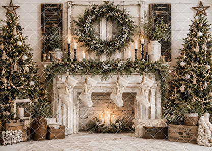 Avezano White Knit Stocking Fireplace Christmas Backdrop Designed By Enchanted Design Studio