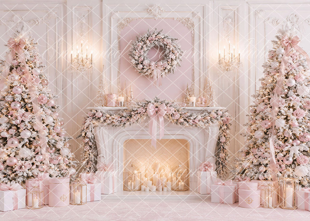 Avezano Soft Pink Pastel Christmas Fireplace Backdrop Designed By Enchanted Design Studio