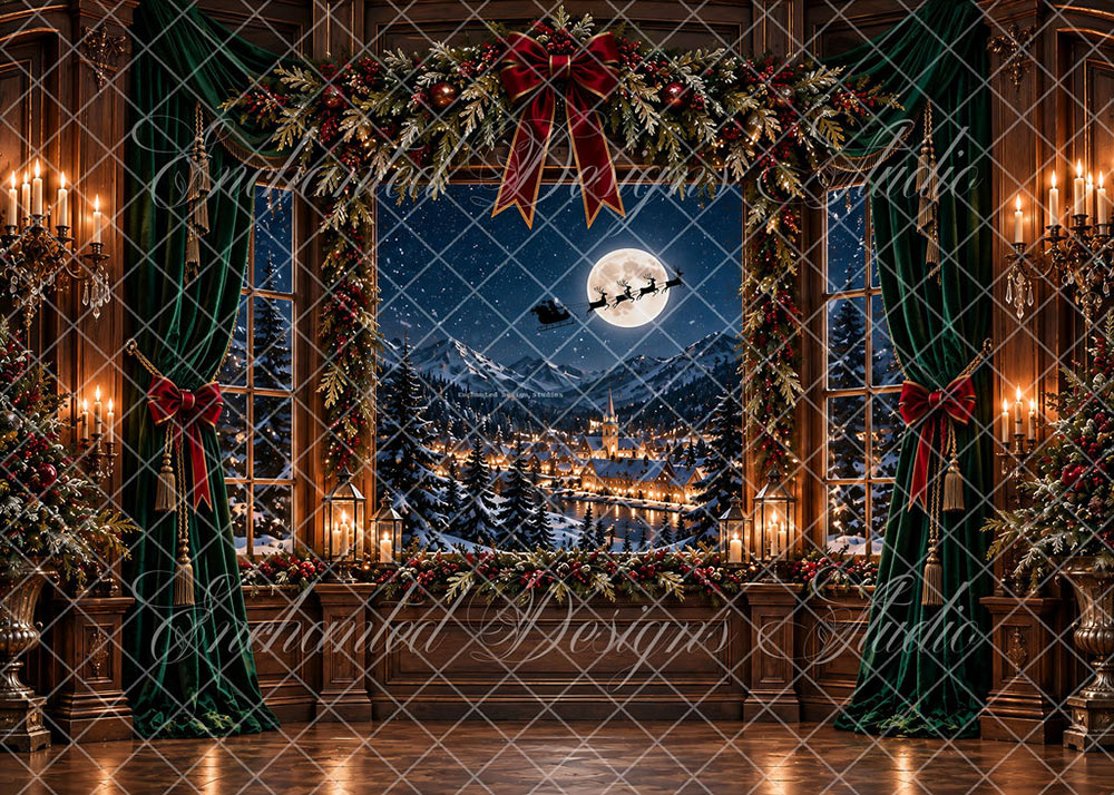 Avezano Vintage Christmas Window Santa Sleigh Night Scene Backdrop Designed By Enchanted Design Studio