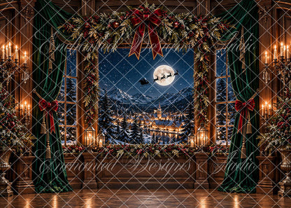 Avezano Vintage Christmas Window Santa Sleigh Night Scene Backdrop Designed By Enchanted Design Studio