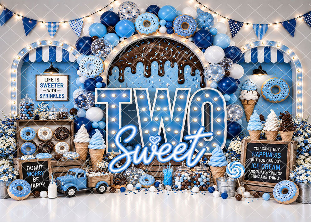 Avezano Blue Two Sweet Donut Ice Cream Birthday Backdrop Designed By Enchanted Design Studio