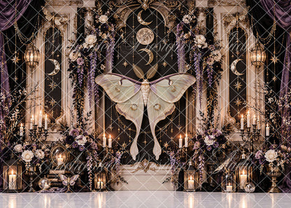 Avezano Gothic Luna Moth Moon Star Floral Backdrop Designed By Enchanted Design Studio