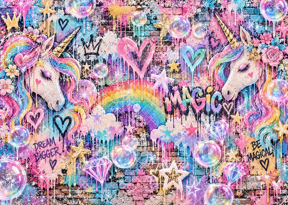 Avezano Graffiti Rainbow Unicorn Magic Bubble Backdrop Designed By Enchanted Design Studio