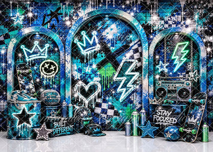 Avezano Blue Neon Skateboard Hip Hop Graffiti Backdrop Designed By Enchanted Design Studio