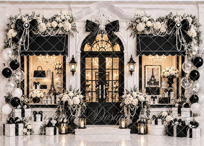 Avezano Black Bow Paris Boutique Pearl Floral Backdrop Designed By Enchanted Design Studio