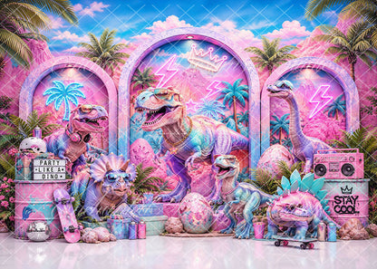 Avezano Pink Cool Dinosaur Neon Tropical Party Backdrop Designed By Enchanted Design Studio