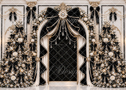 Avezano Black Gold Bow Luxury Christmas Arch Backdrop Designed By Enchanted Design Studio
