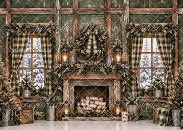 Avezano Vintage Green Wood Cabin Christmas With White Marble Floor Photography Backdrop Scene Room Set Designed By Enchanted Design Studio