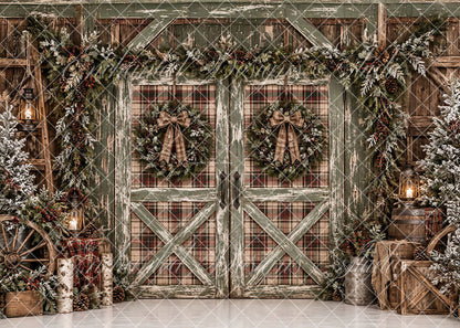 Avezano Rustic Green Barn Door Christmas Farmhouse Backdrop Designed By Enchanted Design Studio