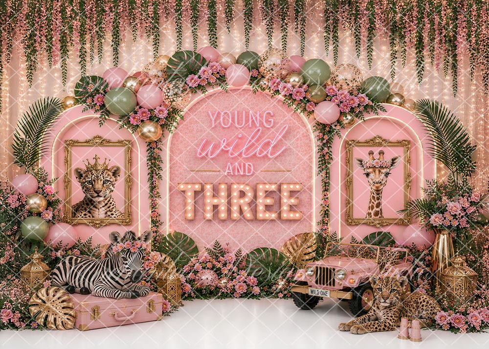 Avezano Pink Safari Young Wild And Three Birthday Backdrop Designed By Enchanted Design Studio