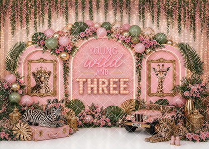 Avezano Pink Safari Young Wild And Three Birthday Backdrop Designed By Enchanted Design Studio
