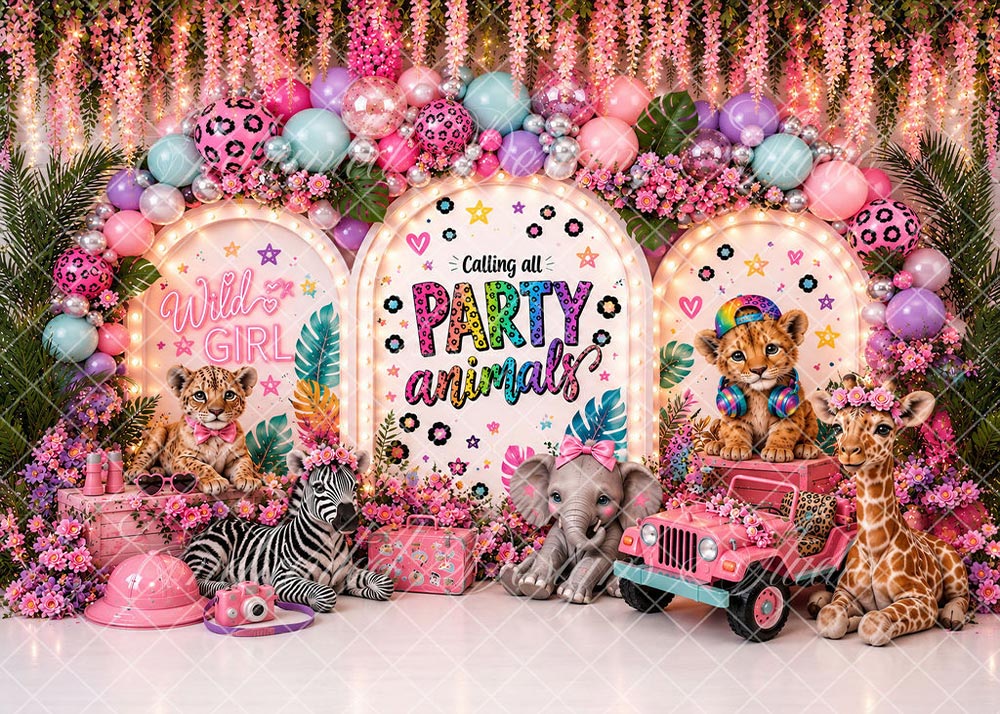 Avezano Pink Wild Animal Party Girl Birthday Backdrop Designed By Enchanted Design Studio