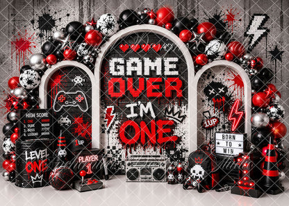 Avezano Game Over I'm One Red Black Gamer Birthday Backdrop Designed By Enchanted Design Studio