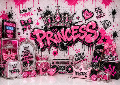 Avezano Pink Graffiti Princess Crown Birthday Backdrop Designed By Enchanted Design Studio