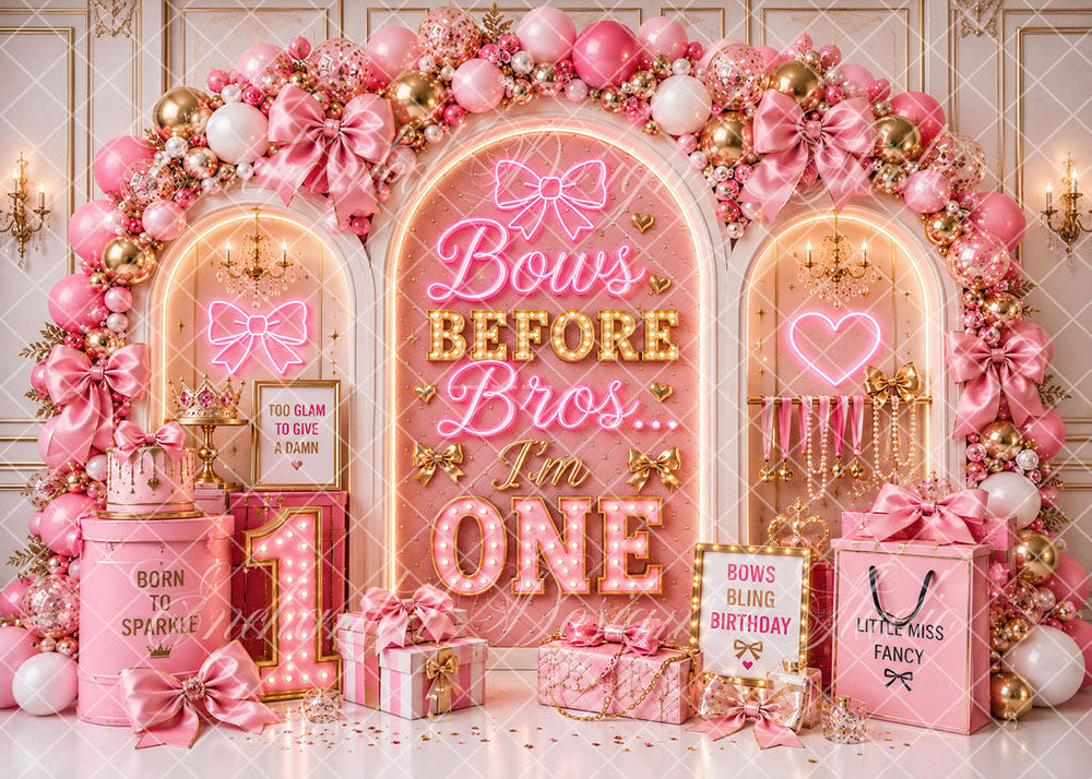 Avezano Bows Before Bros Pink Girl First Birthday Backdrop Designed By Enchanted Design Studio