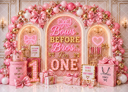 Avezano Bows Before Bros Pink Girl First Birthday Backdrop Designed By Enchanted Design Studio