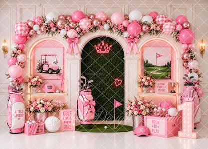 Avezano Pink Golf Girl One Birthday Backdrop Designed By Enchanted Design Studio